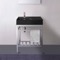 Modern Matte Black Ceramic Console Sink and Polished Chrome Base, 24